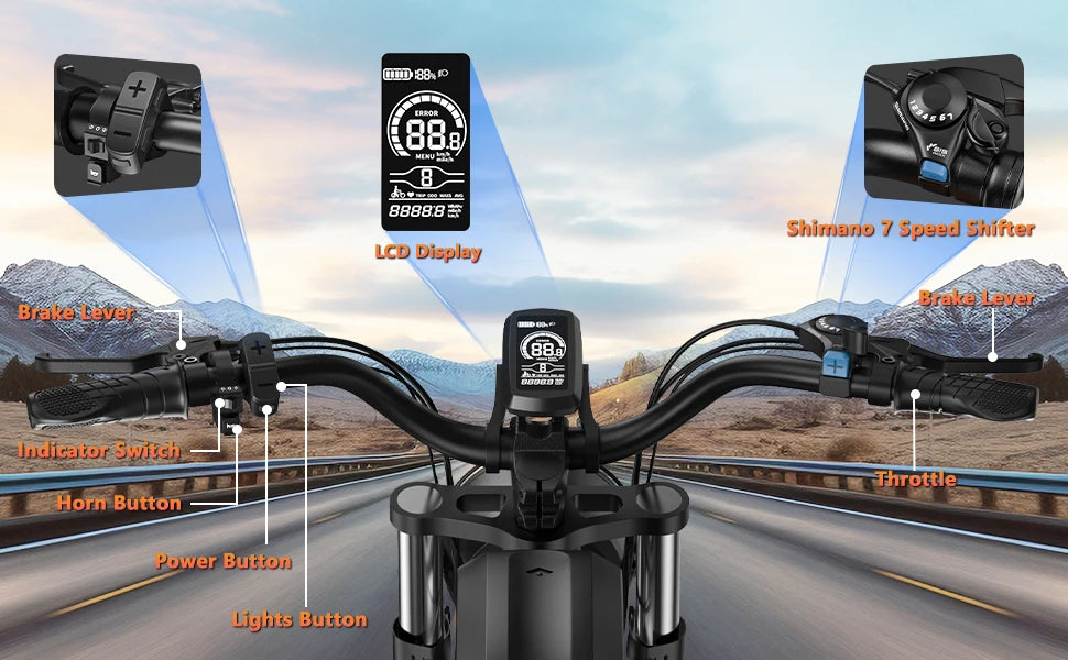 Kickwey K7 Electric Bike – 1500W Motor, 48V 23Ah Battery, 20” Fat Tire E-Bike, Up to 50km/h, Long Range Electric Mountain Bicycle