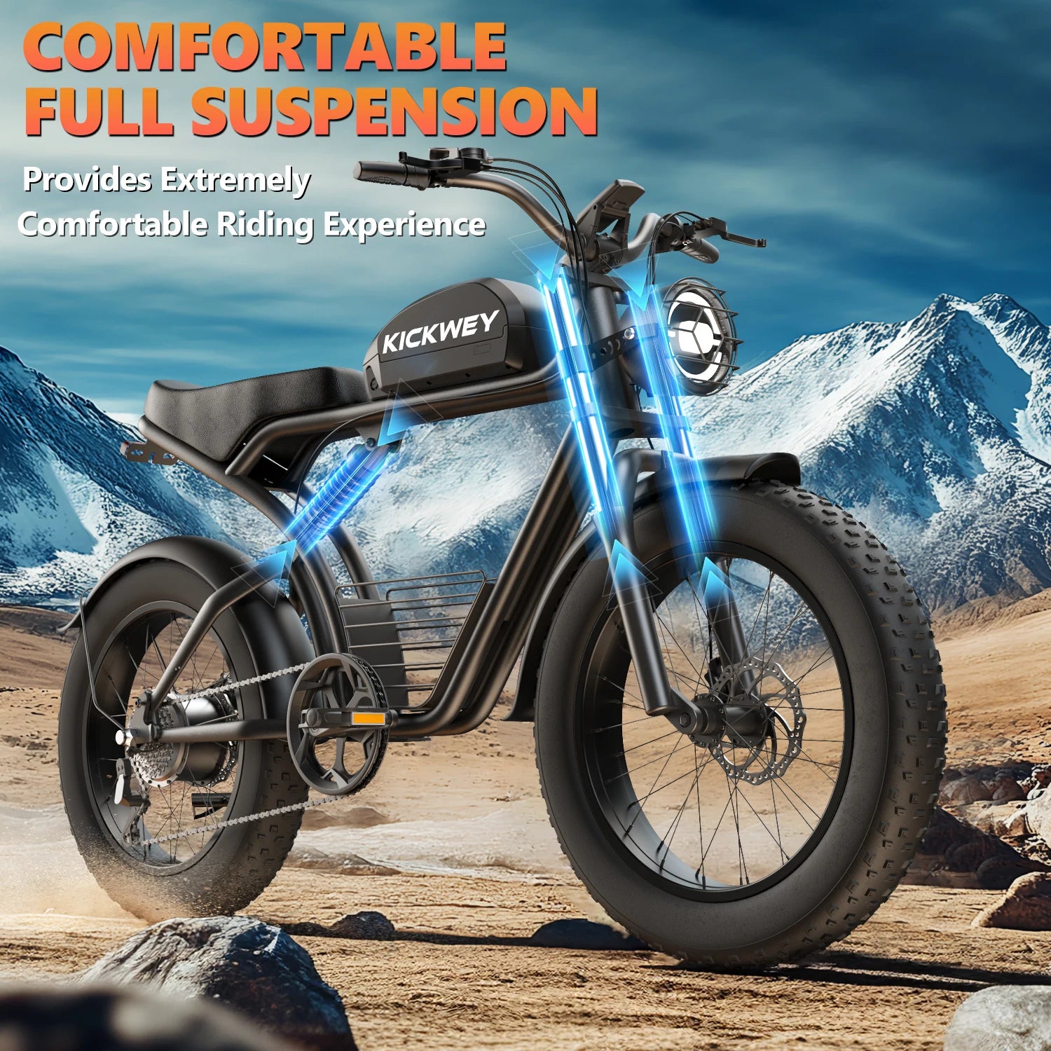 Kickwey K7 Electric Bike – 1500W Motor, 48V 23Ah Battery, 20” Fat Tire E-Bike, Up to 50km/h, Long Range Electric Mountain Bicycle
